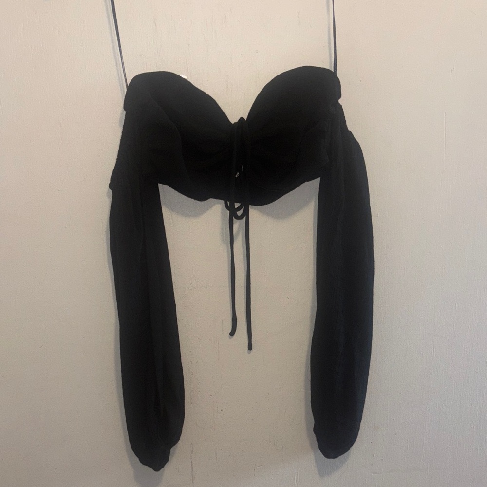 HYFVE Black Long Sleeve Off-Shoulder Crop Top